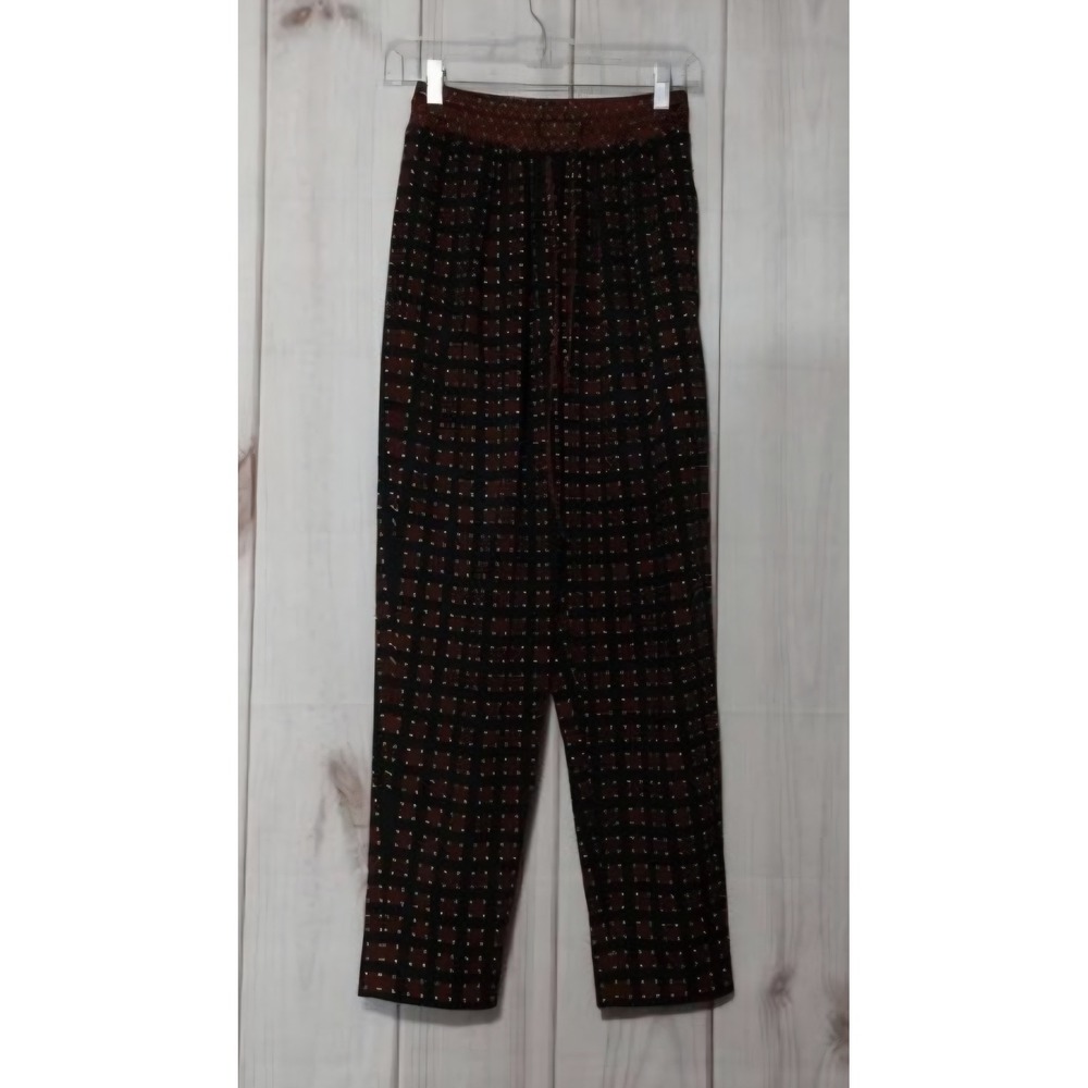 Zara Basic Joggers XS Black Burgundy Geometric Floral Print Elastic Waist Pants
